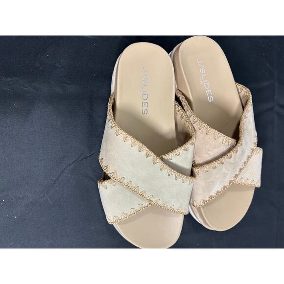 JSlides NYC Boo Suede whipstitched platform slides Sandal Size 6 New - Picture 6 of 10